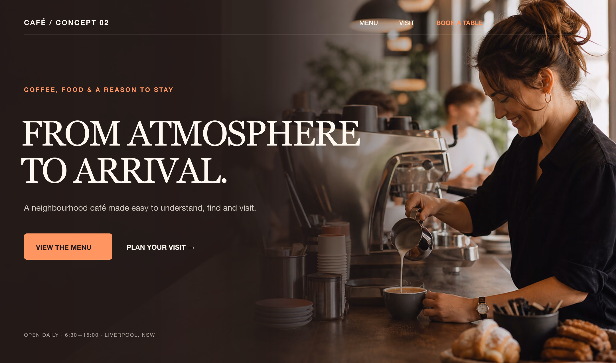 Café website concept shown in a desktop browser
